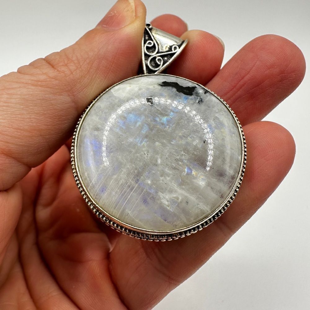 Monster 30mm moonstone cabochon pendant in Bali sterling silver!!